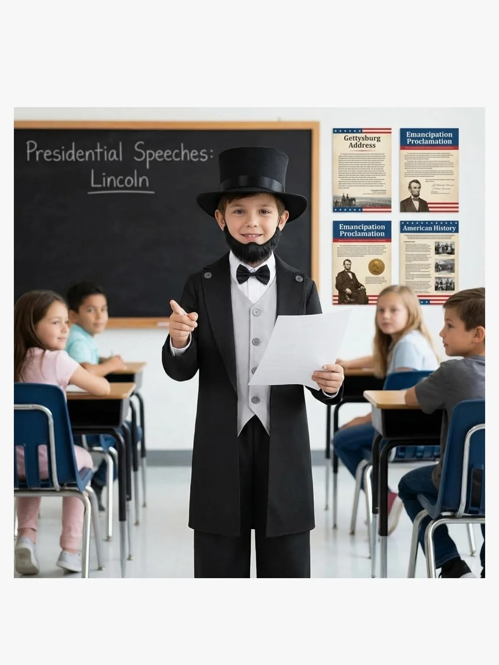 Kids Abraham Lincoln With Gray Vest and Top Hat Size Large 8-10 Year Old